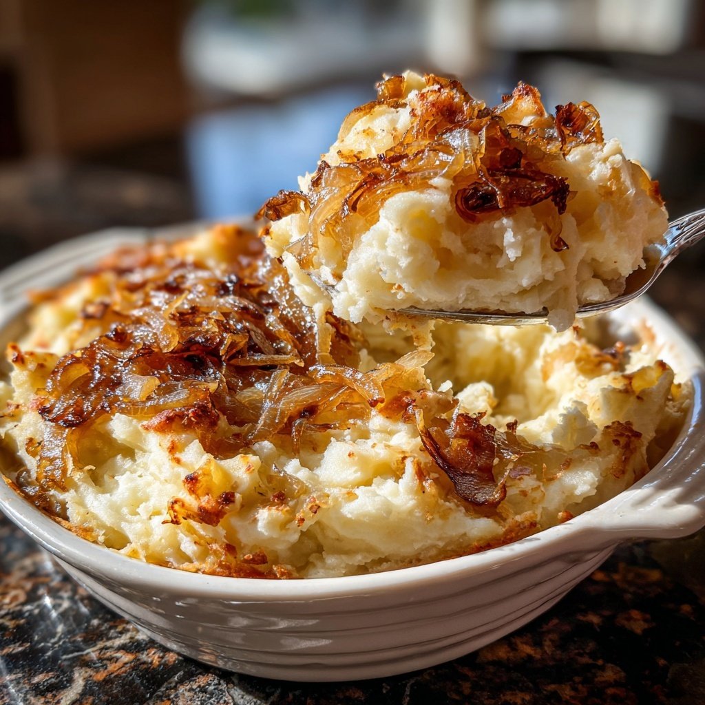 Kartelstampf mit karamellisierten Zwiebeln