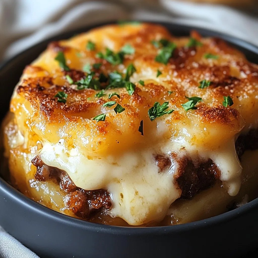 Knusprige Kartoffelpüree-Klöße gefüllt mit Käse und Rindfleisch