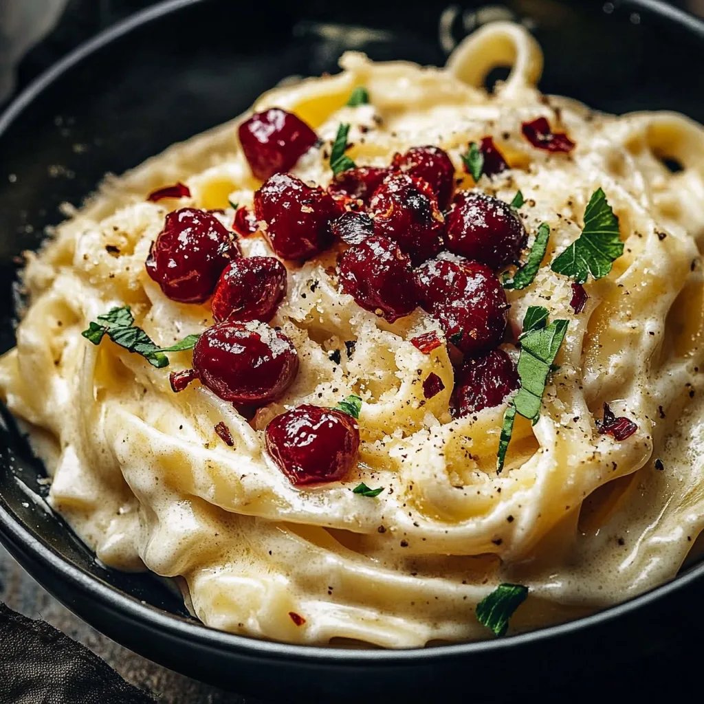 Brie-Pasta mit Preiselbeeren