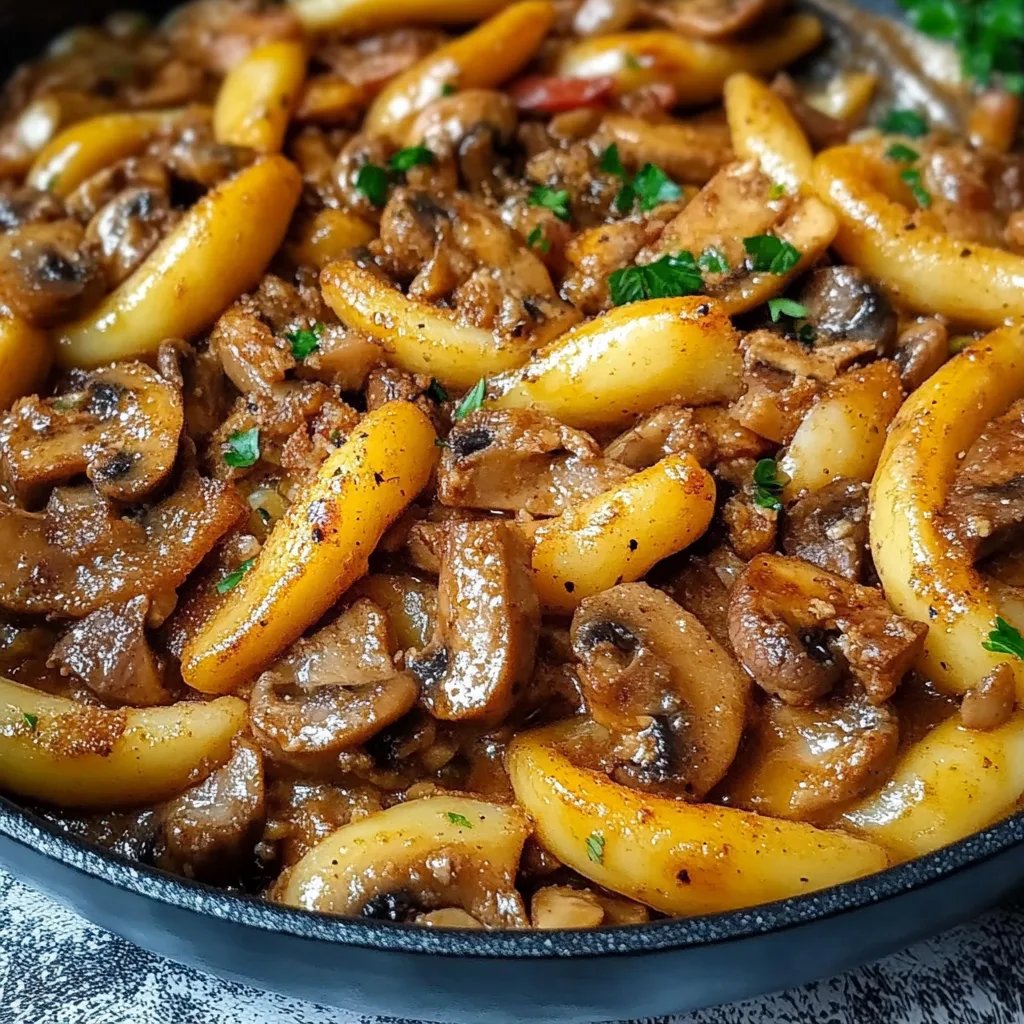 Schupfnudel Hackpfanne mit Champignons und Paprika