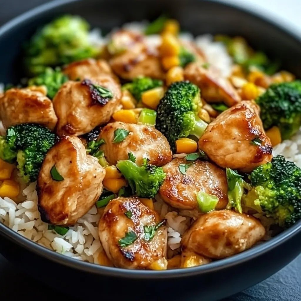 Hähnchen-Reis-Pfanne mit Brokkoli und Mais
